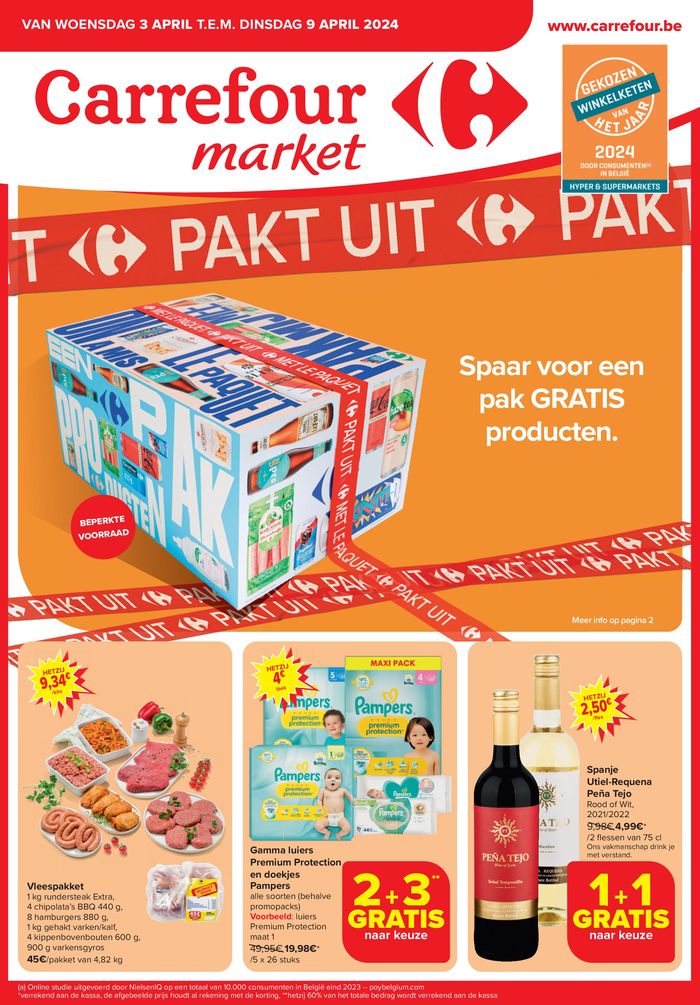 Catalogue Carrefour Market à Charleroi | Spaar voor een pak GRATIS producten. | 3/4/2024 - 9/4/2024