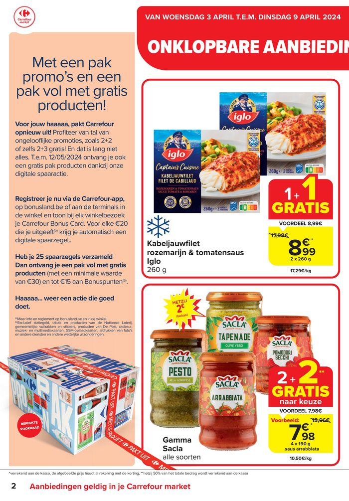 Catalogue Carrefour Market à Hasselt | Spaar voor een pak GRATIS producten. | 3/4/2024 - 9/4/2024