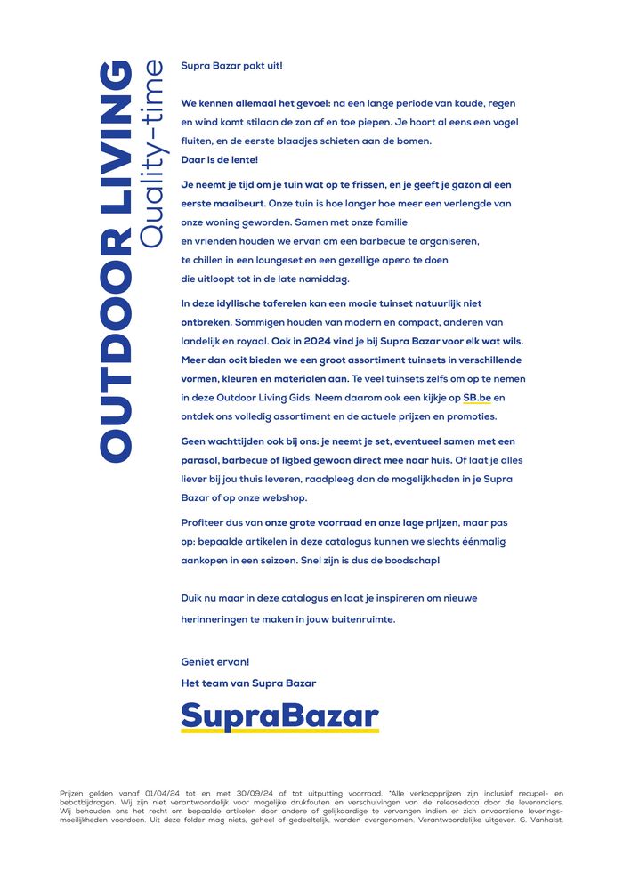 Catalogue Suprabazar à Wevelgem | OUTDOOR LIVING 2024 | 29/3/2024 - 31/8/2024