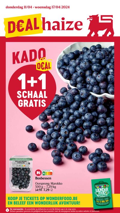Promos de Supermarchés à Haacht | 1+1 SCHAAL GRATIS sur Delhaize | 11/4/2024 - 17/4/2024