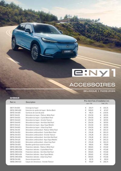Promos de Voitures et Motos à Genk | Honda e:Ny1 — Liste de prix des accessoires sur Honda | 16/4/2024 - 16/4/2025