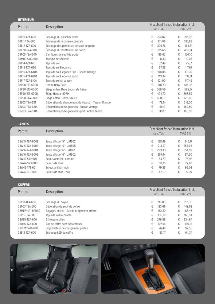 Catalogue Honda à Beersel | Honda Jazz e:HEV — Liste de prix des accessoires | 16/4/2024 - 16/4/2025