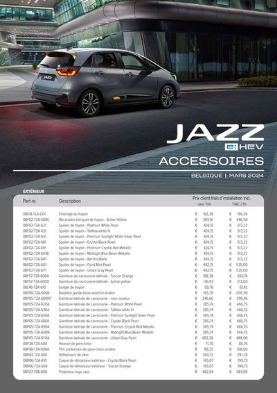 Catalogue Honda à Tienen | Honda Jazz e:HEV — Liste de prix des accessoires | 16/4/2024 - 16/4/2025