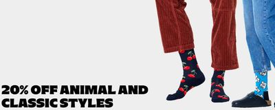 Promos de Vêtements, Chaussures et Accessoires à Zaventem | 20% OFF ANIMAL AND CLASSIC STYLES  sur Happy Socks | 19/4/2024 - 30/4/2024