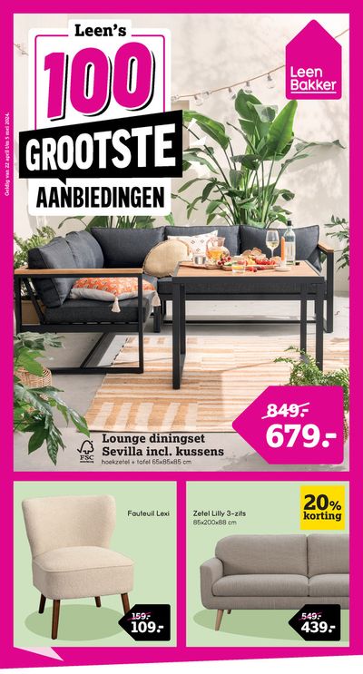 Catalogue Leen Bakker à Zottegem | Leen's 100 Grootste Aanbiedingen | 22/4/2024 - 5/5/2024