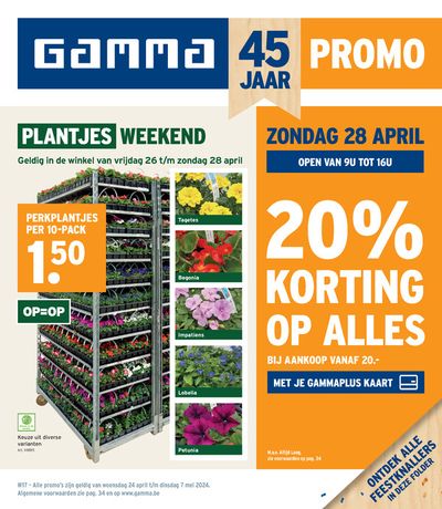 Promos de Bricolage et Jardin à Overijse | 20% KORTING OP ALLES sur GAMMA | 24/4/2024 - 28/4/2024