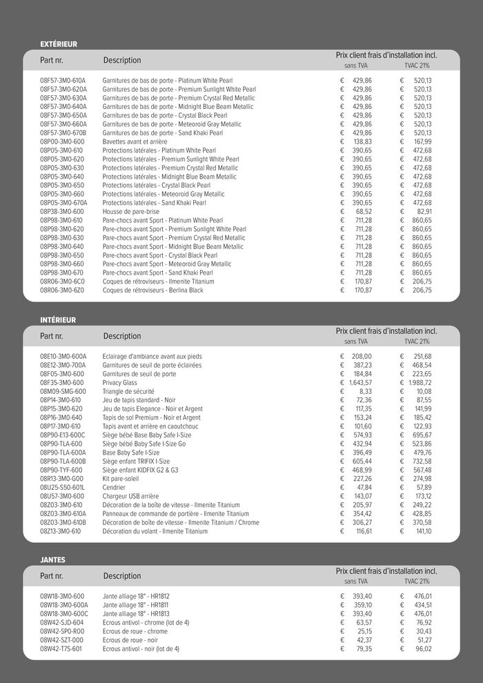 Catalogue Honda à Waregem | Honda HR-V e:HEV — Liste de prix des accessoires | 26/4/2024 - 26/4/2025
