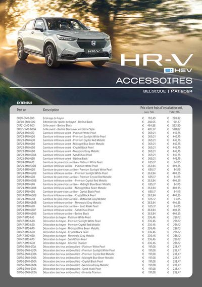 Promos de Voitures et Motos à Saint-Nicolas | Honda HR-V e:HEV — Liste de prix des accessoires sur Honda | 26/4/2024 - 26/4/2025