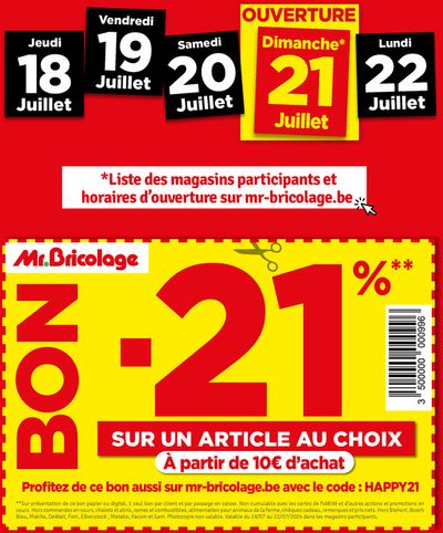 Promos de Bricolage et Jardin à Profondeville | Bon -21% sur Mr. Bricolage | 1/8/2024 - 30/9/2024