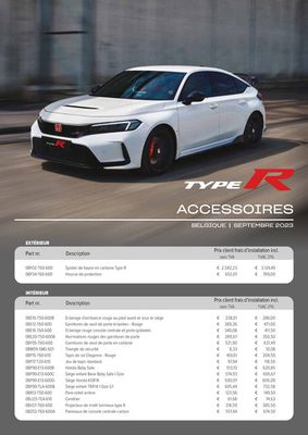 Promos de Voitures et Motos à Gent | Honda Civic Type R — Liste de prix des accessoires sur Honda | 19/9/2023 - 19/9/2024