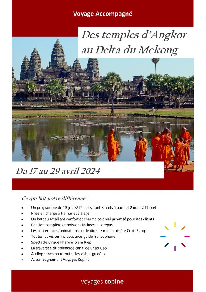 Catalogue Voyages Copine à Liège | Des temples d’Angkor au Delta du Mékong  | 17/4/2024 - 29/4/2024