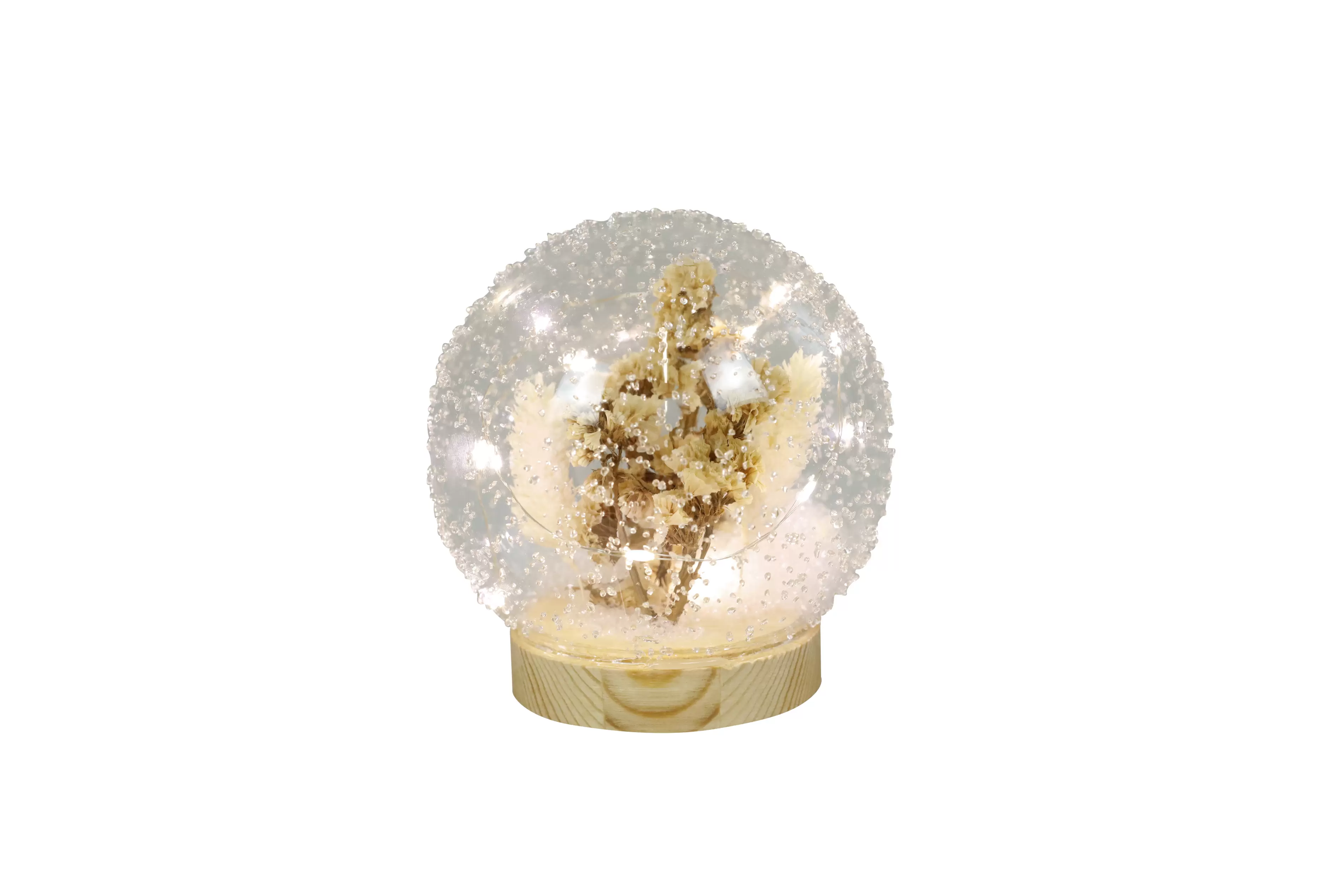 Boule À Neige Avec Fleurs Séchées Et LEDs 12x12x13cm Verre Transparent offre à 9,49€ sur AVA