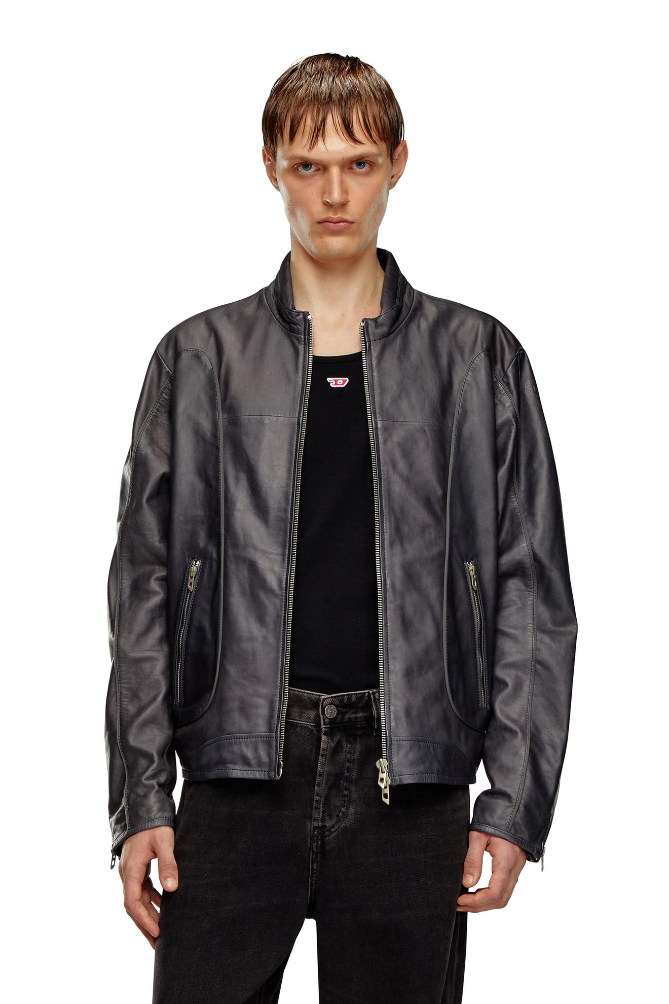Leather biker jacket with piping offre à 425€ sur Diesel