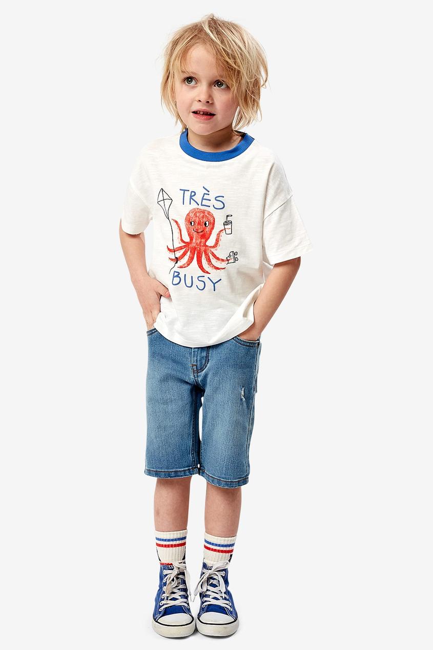 Wit T-shirt met "Très busy" octopus offre à 8,99€ sur Bel&Bo