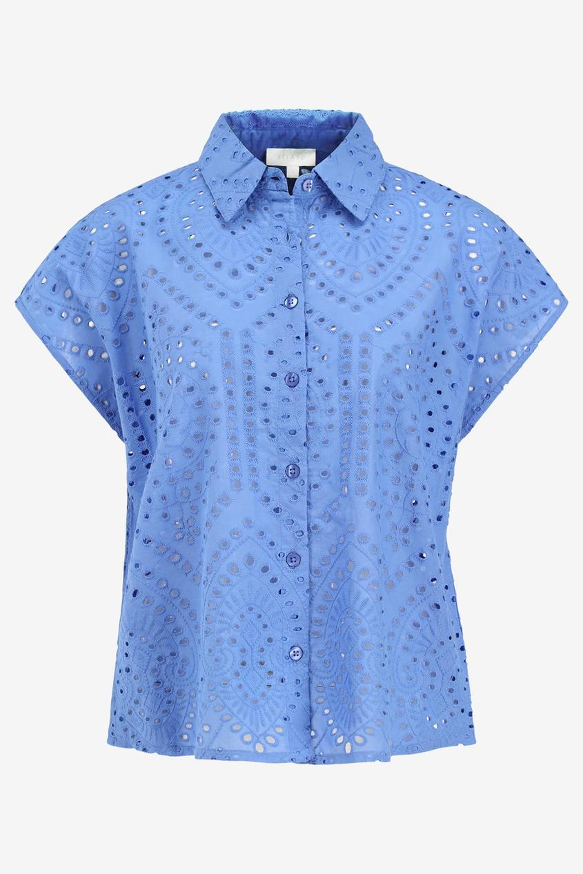 Blauwe doorknoop blouse met broderie anglaise offre à 29,99€ sur Bel&Bo