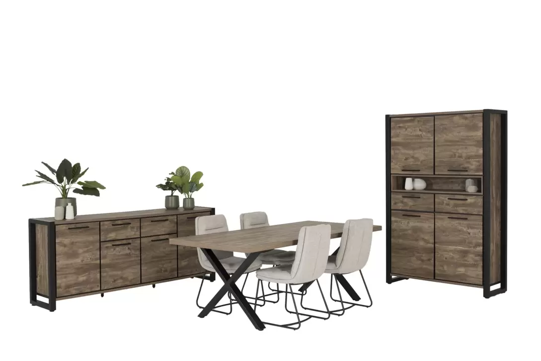 Salle à manger Solomon avec 4 chaises Crux - table 210x100cm - buffet 218cm  - meuble bar 130cm offre à 1717€ sur Weba