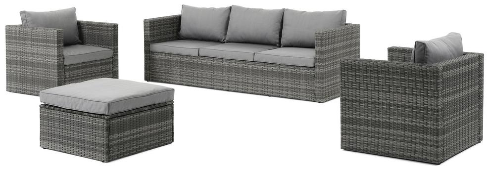 Acero loungeset in grijs wicker en staal met grijs polyester kussen en loungetafel offre à 509,4€ sur Exterioo