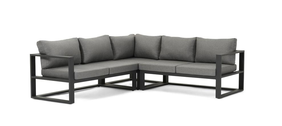 Livo loungehoek in zwart aluminium met grijs weather+ softtouch kussens offre à 1279,6€ sur Exterioo