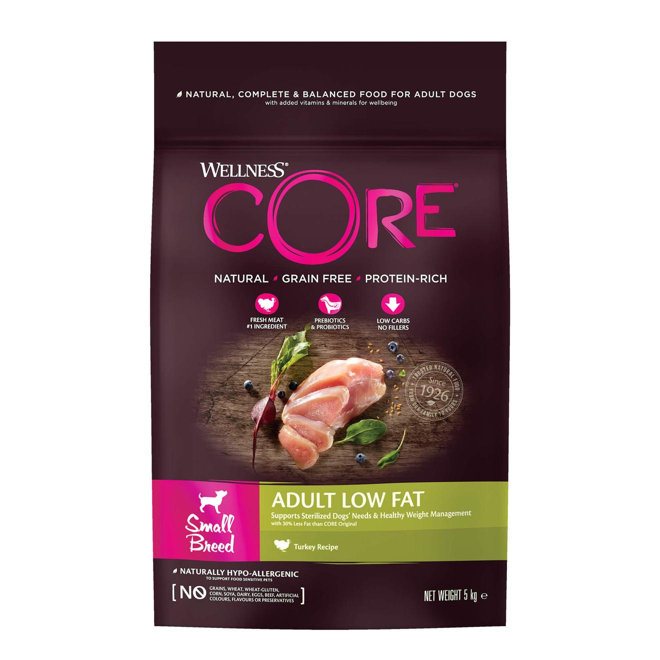 Wellness core grain free low fat small breed adult 5kg offre à 34,99€ sur Tom & Co