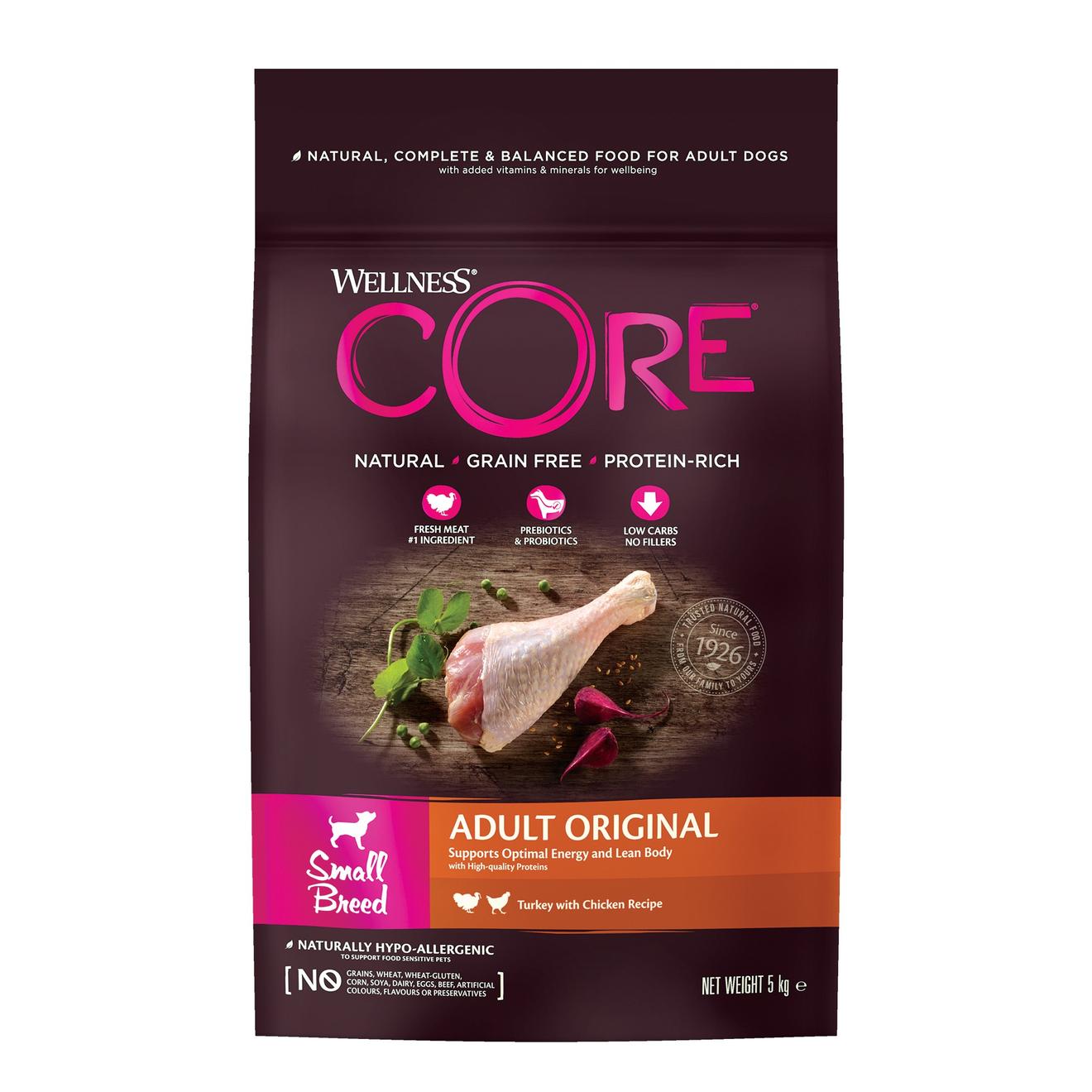 Wellness core grain free original small breed adult 5kg offre à 34,99€ sur Tom & Co