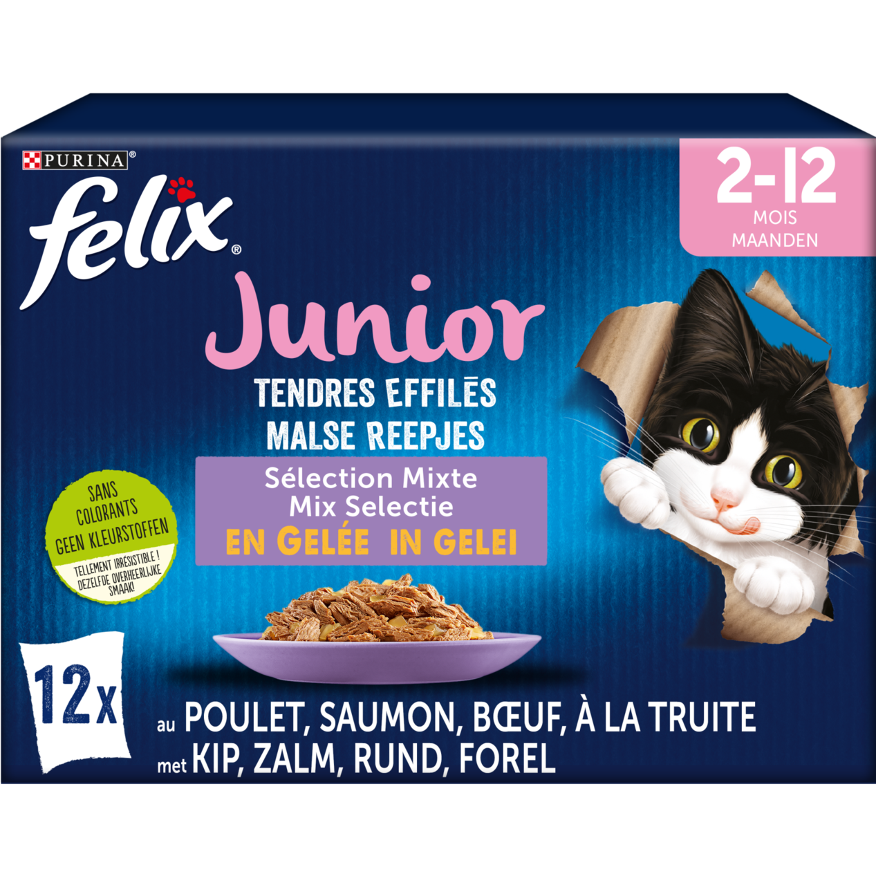 Felix chat tendres effilés junior sélection mixte en gelée 12x85g kitten offre à 6,99€ sur Tom & Co