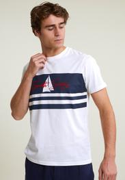 T-shirt ajusté fantaisie manches courtes écru/navy offre à 45,5€ sur River Woods