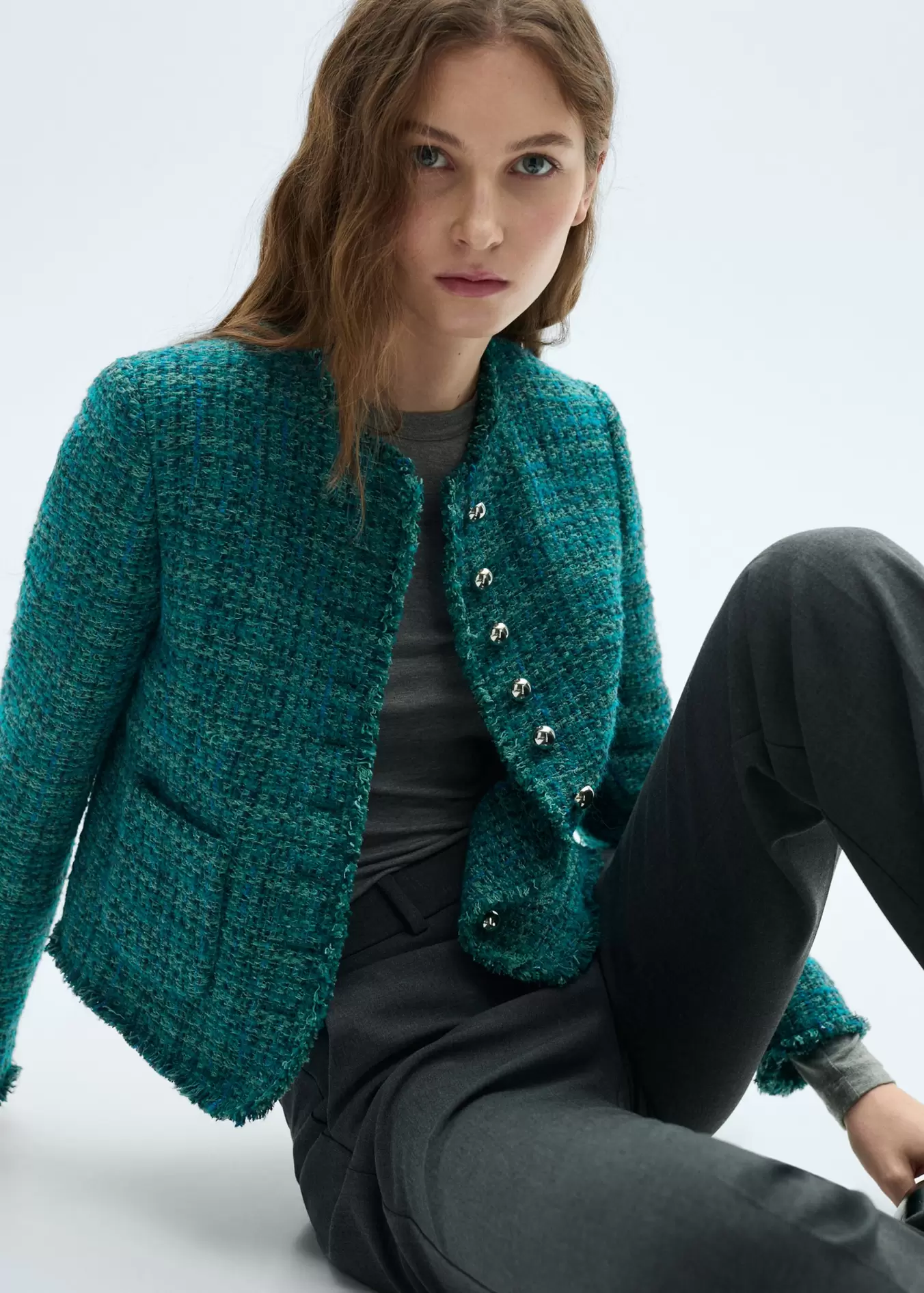 Veste en tweed à poches offre à 59,99€ sur Mango