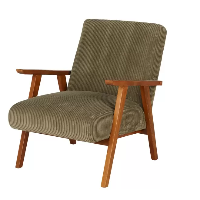 Fauteuil vintage en bois de hêtre et velours côtelé vert kaki offre à 269€ sur Maisons du Monde
